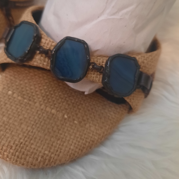 Louis Vuitton blue stone embellished canvas heels sandals sz 37 1/2 US 6.5 - Picture 4 of 10